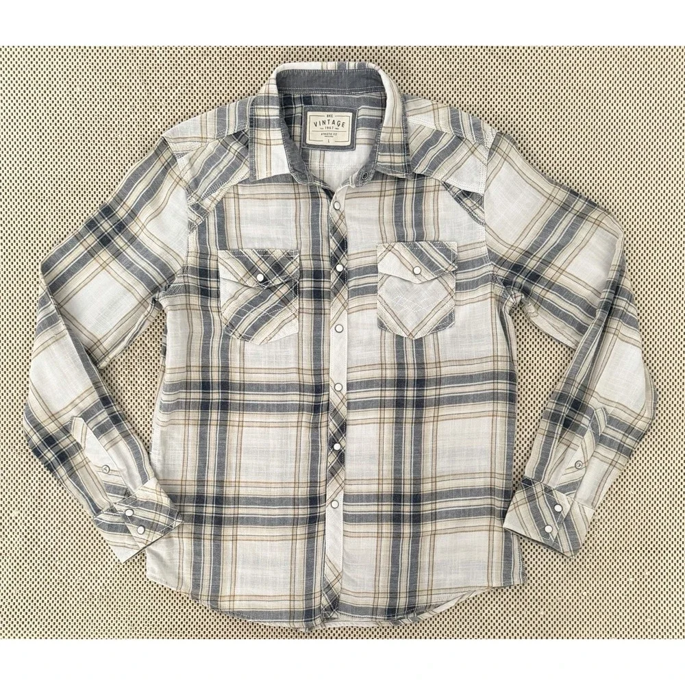 BKE Mens Western Style Lightweight Flannel Shirt Size L Pearl Snap The Buckle